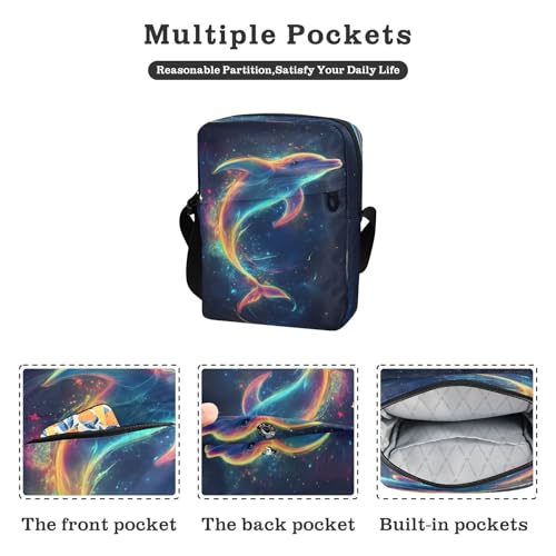 Crossbody Bag Neon Dolphin Messenger Bag for Women Men Purse Shoulder Bag Satchel Bag with Adjustable Strap 214B92152