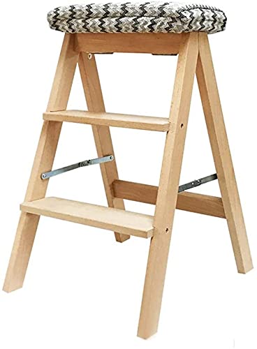 Silla de escalera portátil LUNEZY de 3 peldaños con asiento acolchado para cocina y vestidor