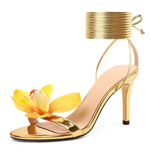 Sandales à lanières talons aiguilles 9 cm fleurs de lys résolvant le style de mariage