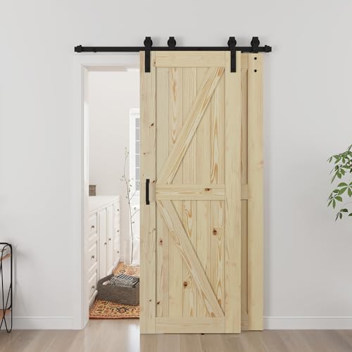 SMARTSTANDARD Double 30"x80" Bypass Barn Door with 5FT Track Hardware Kit Included, Unfinished Solid Wood, DIY Support, A Simple Assembly is Required