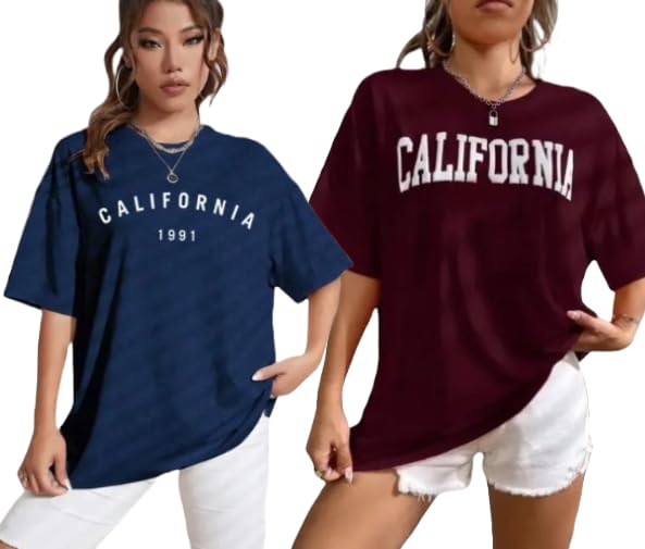 Image of DIAZ Women's Cottonblend Half Sleeve Oversized Drop Shoulder T-Shirt-Pack of 2