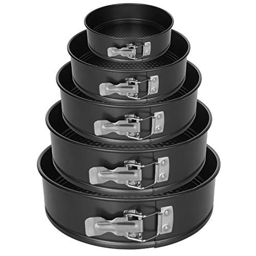STARVAST 5 Pcs Moule à Gateau Rond à Charnière 14/18/20/24/26 CM, Moule à Gàteau Rond 5 Étages en Acier au Carbone, Moule à Gâteau à Charnière avec Fond Amovible pour Faire Gâteaux/Pizzas/Pain
