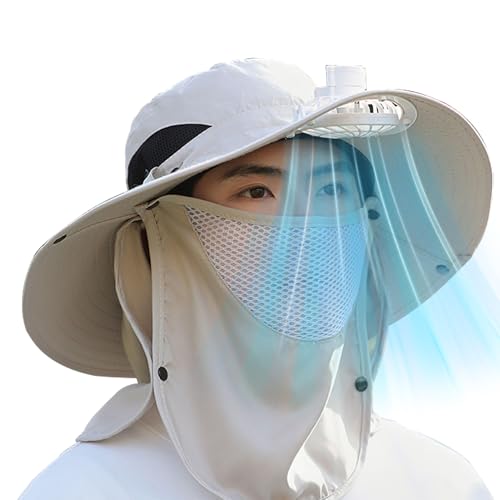 Sombrero de pesca con ventilador, sombreros de sol para mujer con solapa para el cuello, gorra ajustable con bloqueo UV para ciclismo, senderismo, viajes, montañismo, golf, playa