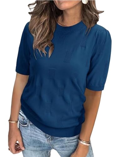 Image of jonivey Women's 2025 Soft Crew Neck Summer Short Sleeve Pullover Sweater Fashion Trendy Dressy Casual Outfit Knit Blouse