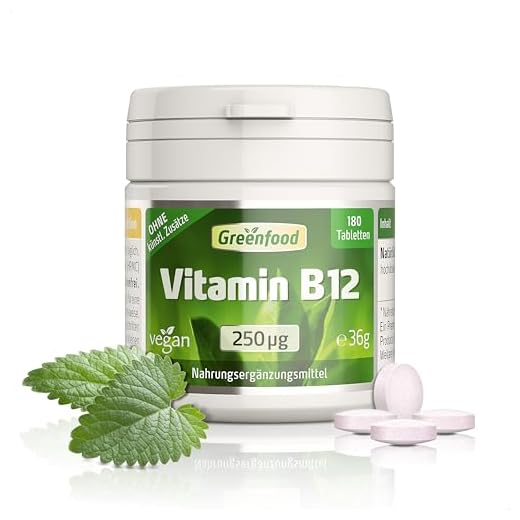Vitamin B12, hochdosiert, 250µg - 180 Tabletten, vegan. Mit B12 (Methylcobalamin) – wichtig für Energie, Nervensystem und Blutbildung. OHNE künstliche Zusätze - laborgeprüft. Von Greenfood.