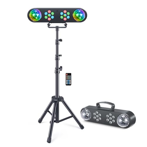 DJ Lights with Stand, Rotating Disco Ball PartyBar Light Set, LED DJ Lights Remote & Sound Activated, Mobile Stage Lighting Package, for Parties Gig Bar Move Band Wedding Halloween Christmas