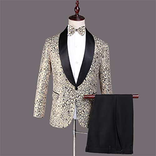 Printed Suit Three-Piece Suit Men's Casual Suit Tailored Personality Suit Jacket Men's Dress(Medium)2