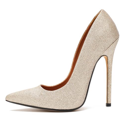 Women's Pumps High Heels 5.7 inch, Classic Sexy Pointed Toe Black Stiletto Heels Dress Wedding Party Office Shoes Slip On Plus Size3