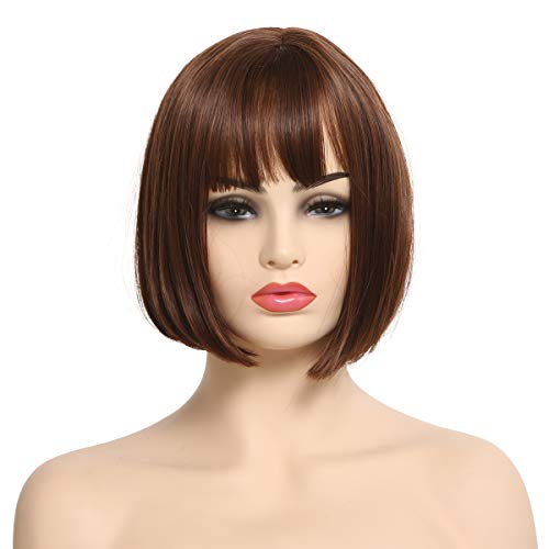SARLA 8” Fashion Synthetic Light Brown Bob Wigs With Air Bang Japan Heat-friendly Fiber Colorful Cosplay Daily Party Wig for Women T-SW202#4/30
