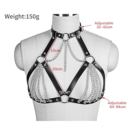 QingWing Harnais Cuir pour Femme Punk Chaine de Corps, Réglable Harnais Cuir pour Femme Punk Chaine de Corps Gothique Sexy pour Tenue Rave, Choker Sexe, Lingerie Festival, Festival Rave – vue 2