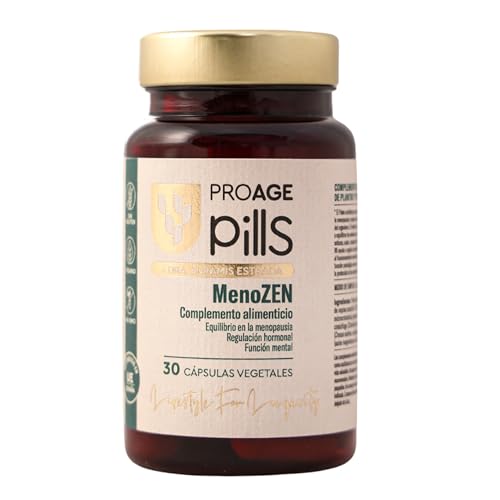 ProAge Pills MenoZEN | 30 Cápsulas | Alivio Sofocos Menopausia Sin Hormonas | Cimicifuga, Azafrán, Polen, Vit B6+E | Bienestar Emocional y Equilibrio Hormonal