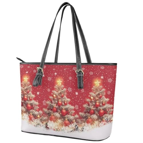 Image of Coldinair Christmas Leather Tote Bag for Women with Zipper Large Shoulder Tote Bag Shopping Casual Travel Bag Handbag Purse