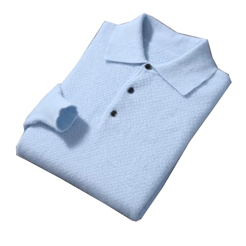 Dcvmvmn Men's Lapel Cashmere Pullover Sweater Casual Knitted Full Sleeved Jumper Light Blue