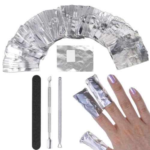 ASKELI 100PCS Foil Nail Wraps Remover for Soak off Gel Polish Removal Aluminium Wraps Remover Complete with Cuticle Tools & Nail File for Manicure (100pcs)