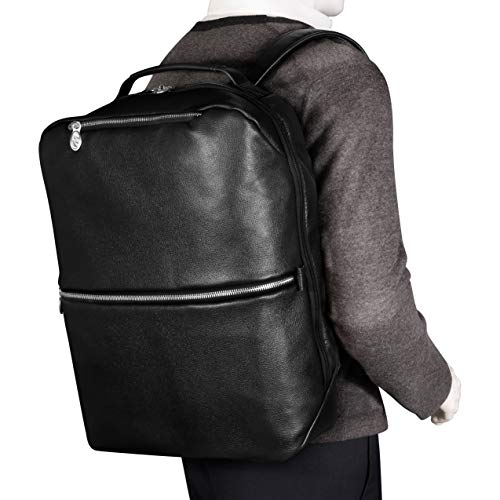Mcklein East Side Pebble Grain Calfskin Leather 17" 2-In-1 Laptop & Tablet Convertible Travel Backpack & Cross-Body Black (18875) #TOP3