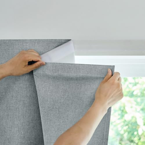 Jilron Cortinas opacas autoadhesivas, 100 % opacas, sin barra, sin agujeros, como protección solar para ventanas interiores adecuadas para el interior (gris claro-alto 152 x ancho 117 cm), 1 unidad
