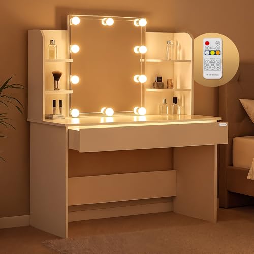 Casaria® Schminktisch mit Spiegel LED Beleuchtung Fernbedienung Schublade Beleuchtet Organizer...