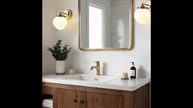 Image of Mid Century Wall Light, Vintage Wall Sconce, Gold Vanity Sconce, Milk Glass Wall Lamp for Bathroom Hallway Kitchen Bedroom Living Room Stairway (Hardwired, E26)