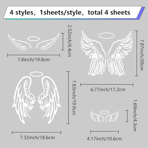 Image of GORGECRAFT 4 Styles 4Pcs Tribal Angel Wings Car Decals White Reflective Saint Wings Car Bumper Sticker Waterproof PET Automotive Exterior Decor Stickers for SUV Truck Motorcycle Doors Walls Laptop