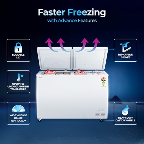 Image of Haier HFC-320DPW4, Double Door Convertible Deep Freezer, 5 Side Freezing, Dual Condenser, Inside Metal Liner with 70mm Puff Thickness (White 310L)