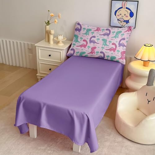 Image of 4 Piece Toddler Dinosaur Bedding Set for Girls,Pink Dino Toddler Comforter Sets Soft Bed Set Include Comforter,Fitted Sheet, Flat Top Sheet and Pillowcase,Bed in A Bag for Bedroom
