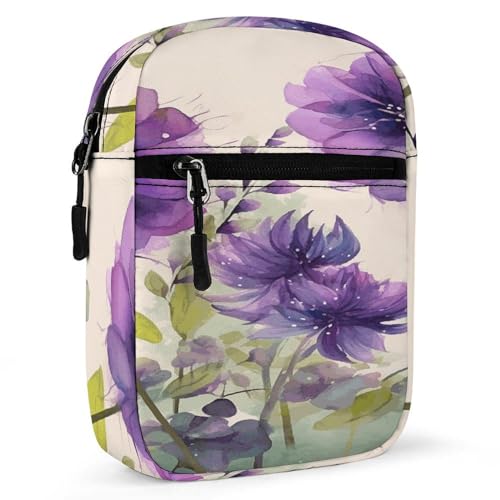 Small Satchel,Watercolor Style Purple Flowers Print Small Shoulder Bag,small Messenger Satchel Bags,mini Bag with Adjustable Strap 5