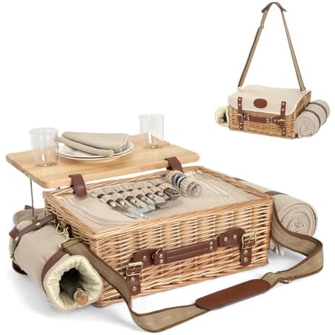 Multifunctional Wicker Picnic Basket Set for 2 Cover