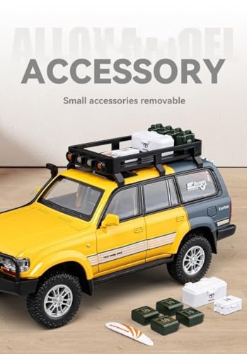Image of Tivota Land Cruiser LC80 1:24 Diecast Metal Car - Openable Doors, Sound&Light, Pull Back Action,Collectible Toy Car for Kids - Durable & Realistic Model Collectors (Yellow-Grey)