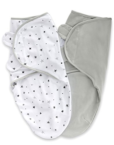 Image of Ely's & Co. Adjustable Swaddle Blanket Infant Baby Wrap 2 Pack Grey Stars + Solid Grey 0-3 Months