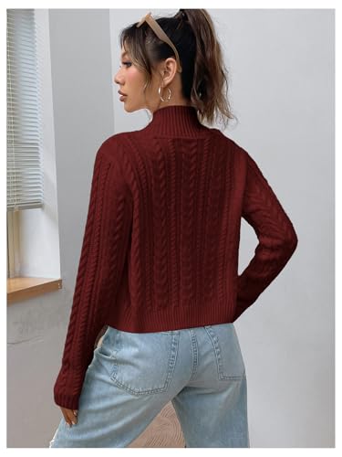 Image of MakeMeChic Women's Cropped Cable Knit Sweater Zip Cardigan Fall Clothes