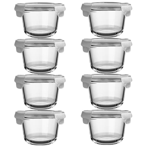 H.JSS WDJS 8 Pack Glass Food Storage Containers with lids, Round Glass Soup Container with Airtight Lids, Reusable Leakproof, Round Food Bowls for Soup, leftovers, Dishwasher Microwave Freezer Safe