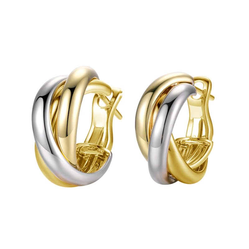 Silver and Gold Triple Hoops Earrings for Women Twist Braided Trendy Two Tone Hoop 18K Chunky Gold Fashion Earrings Gift