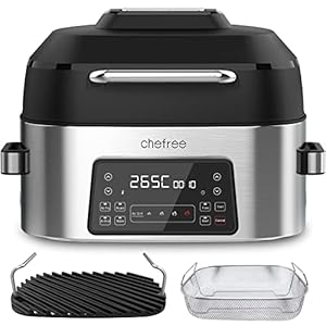 CHEFREE Air Fryer AFG01 6 L, led-touchscreen, olievrije friteuse met 8 functies, minder olie en energiebesparend, zwart, AFG01