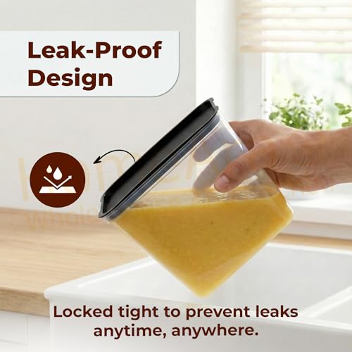 Image of Airtight Plastic Storage Containers for Kitchen & Pantry | 1100ml, 1500ml 2200ml Food Storage Boxes | Leak-Proof, Stackable (Black Transparent)