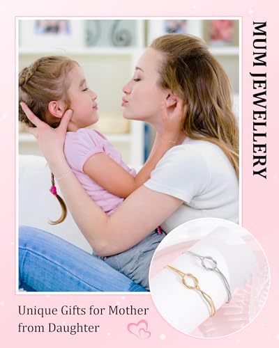 Image of YELUWA 2 Pcs Mother Daughter /Son Bracelets, Mothers Day Gifts, Back to School Gift, First Day of School Gifts, Lovely Charm Bracelets Set Mommy and Me Jewelry with Gift Box Wish Card