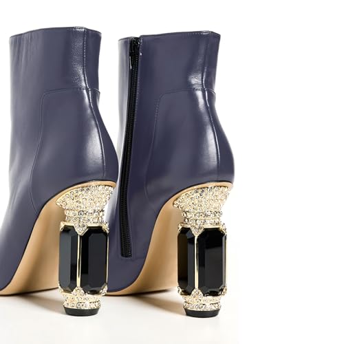 iadore Women Sexy High Crystal Chunky Block Heel Square Toe Chic Splicing Matte Formal Dress Booties Winter Rhinestone Ankle Boots Size 5-12 US4