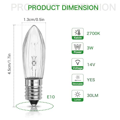SCNNC E10 Candle Light Bulbs 14V 3W, Candle Arch Bridge Bulb Replacement Warm White 2700K - Image 2