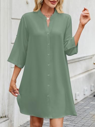 Image of PerZeal Womens Sexy V Neck Button Down Shirt Dresses Summer Short Sleeve Casual Loose Blouses & Button-Down Shifts Cover Ups
