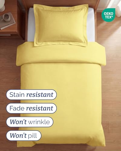 Image of Duvet Cover Twin /Twin XL Size Set - Extra Soft Twin /Twin XL Duvet Cover 68 inch x 90 inch with 1 Pillow Sham for Women, Men, Kids & Teens - Comfy, Easy-Care & Fade Free with Zipper Closures and Ties (Yellow)
