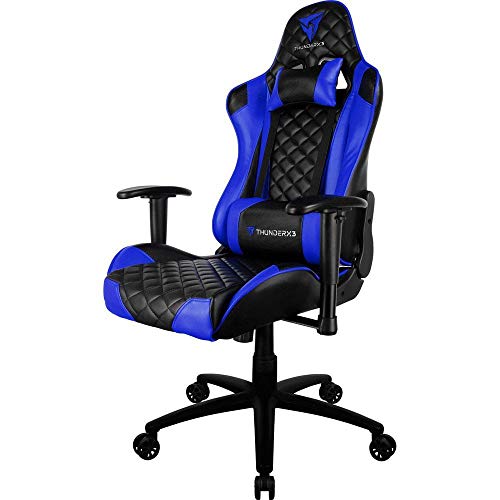 ThunderX3 TGC12BB- Silla gaming profesional- ( Estilo racing, Cuero sintetico, Inclinación y altura regulables, Apoyabrazos, Acolchada, Reposacabezas, Cojín lumbar) Color Azul y Negro