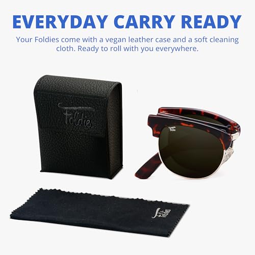 Browline Folding Sunglasses Polarized, UV400, UVA, UVB Protection for Men Women, Folding Sunglasses Leather Case4
