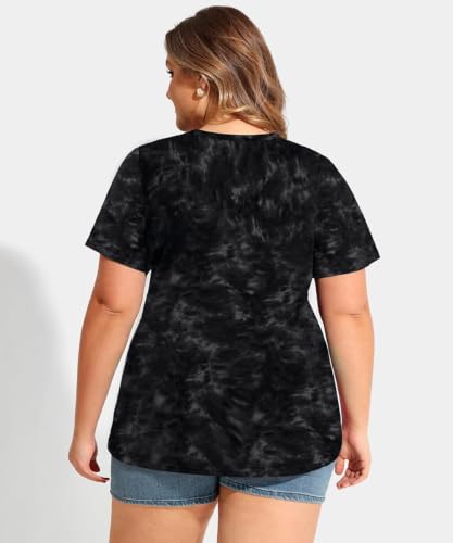 Image of CARCOS Plus Size Tops for Women Short Sleeve Shirts Basic Tee Solid Color Blouse V Neck Tunic Loose Fit Tshirts Summer XL-5XL