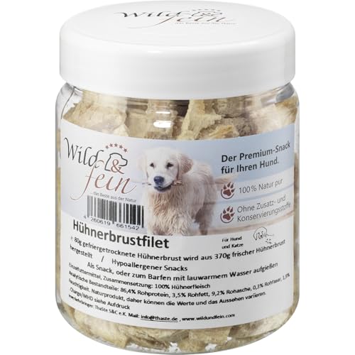 Wild & Fein Hundesnack Hühnchenbrustfilet, gefriergetrocknet- 80 g