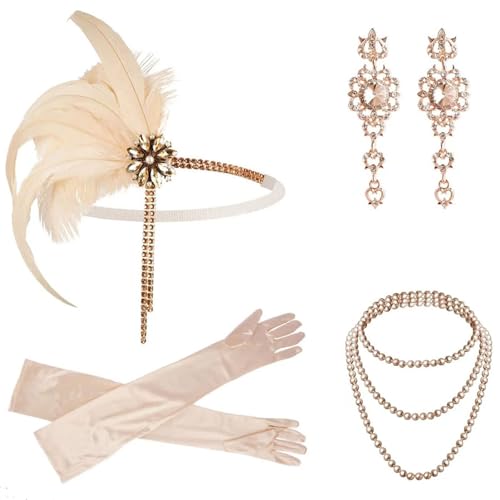 Ensemble de mascarade des années 1920 avec bandeau à plumes et franges pour fête rétro