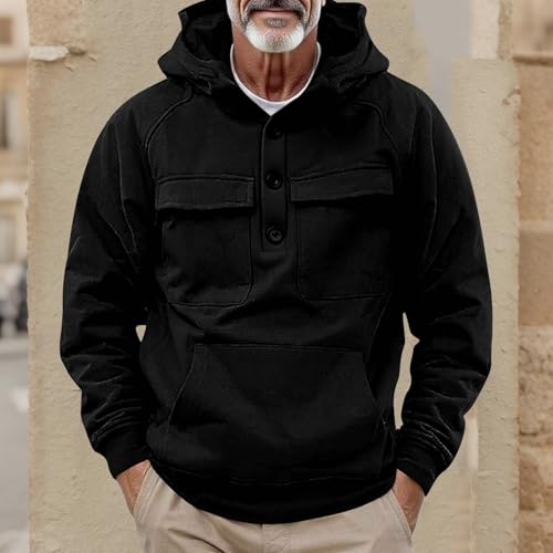 Hooded Sweatshirt for Men Oversized Button Up Casual Pullover Plus Size Lounge Big and Tall Hoodies with Pockets2