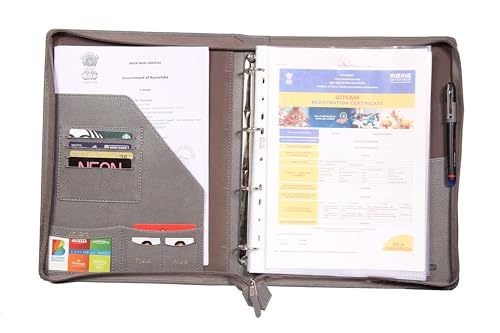 Image of Sukeshcraft PU Multiuse 25 File Sleeve for Documents, Certificates, FDRs | A4 Size Portfolio Document Holder for Office, Home, School & Sports Use (Grain Grey)