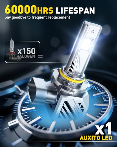 Image of AUXITO 9005 HB3 Bulbs, 80000LM 6500K Cool White, Super Bright 15X Halogen, Plug and Play CANbus Ready No Flicker, Pack of 2