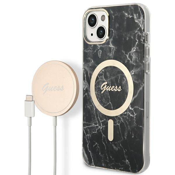 Guess Bundle GUBPP14MHMEACSK Coque et Chargeur iPhone 14 Plus 6,7" Noir Coque Rigide marbre