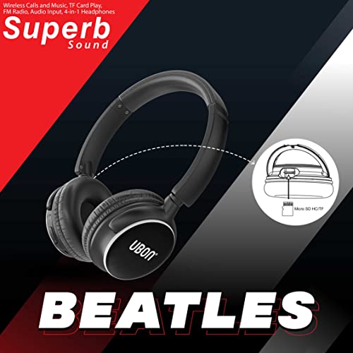 Image of UBON Wireless Headphone with Mic, Beatles GBT-5605, On-Ear Portable Bluetooth Headset with Up to 8 Hours Playtime, Support SD Card, Aux Port, 40mm Driver, Hi-Fi Music & Deep Bass(Black)