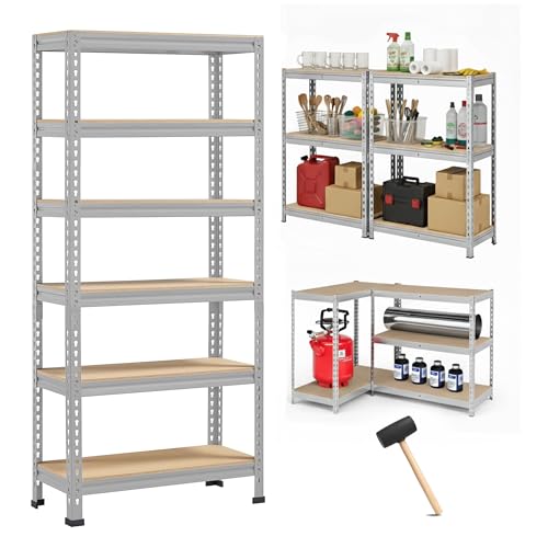 Robustt 6-Tier Multipurpose Storage Rack | Bolt-Free Assembly | Metal Stand with Thick MDF Board | 175kg Capacity Per Shelf | 72x24x12 Inch Adjustable